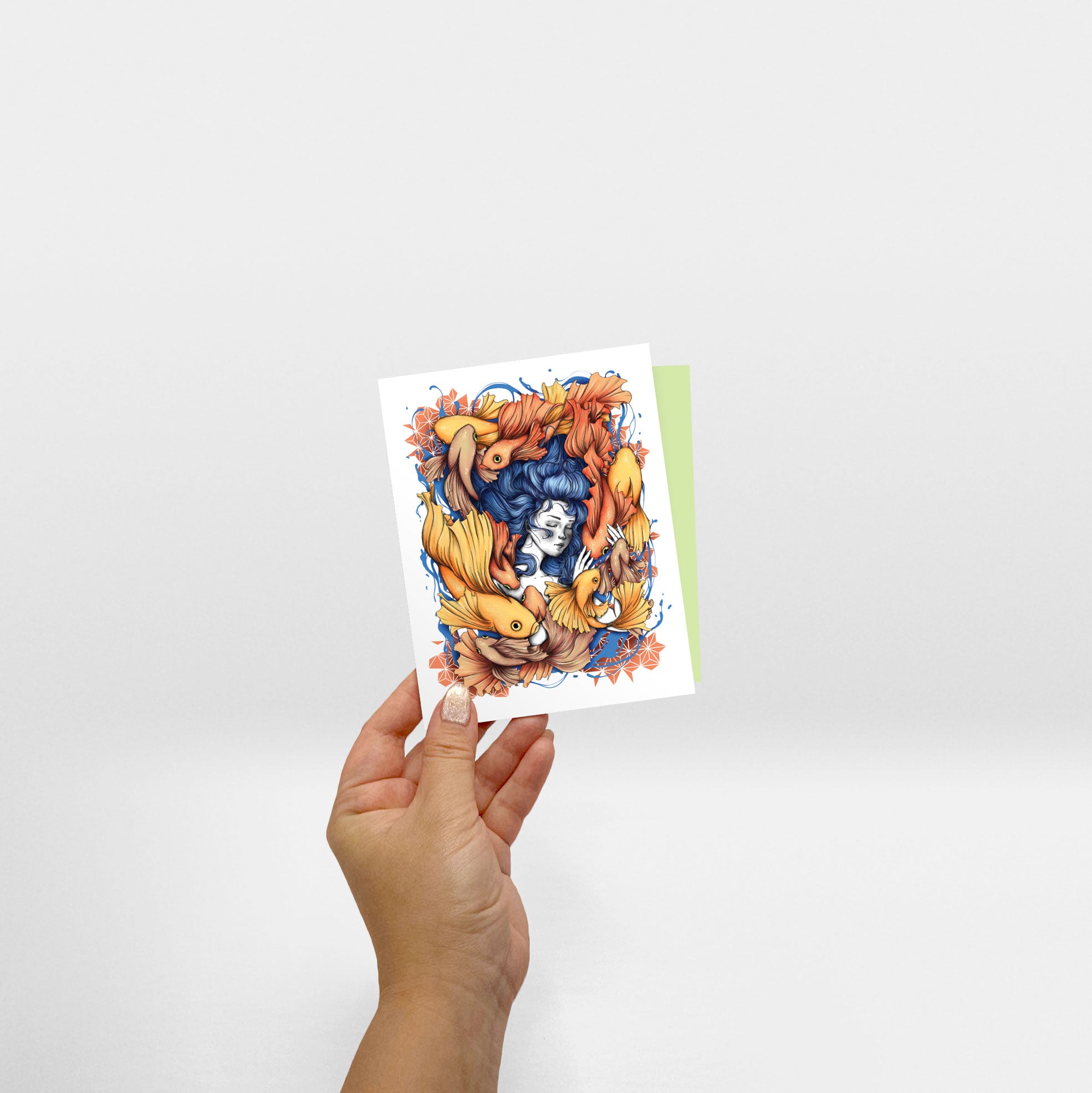 Hand holding Peace in Chaos Greeting Card - Sabrina Tanaka Art