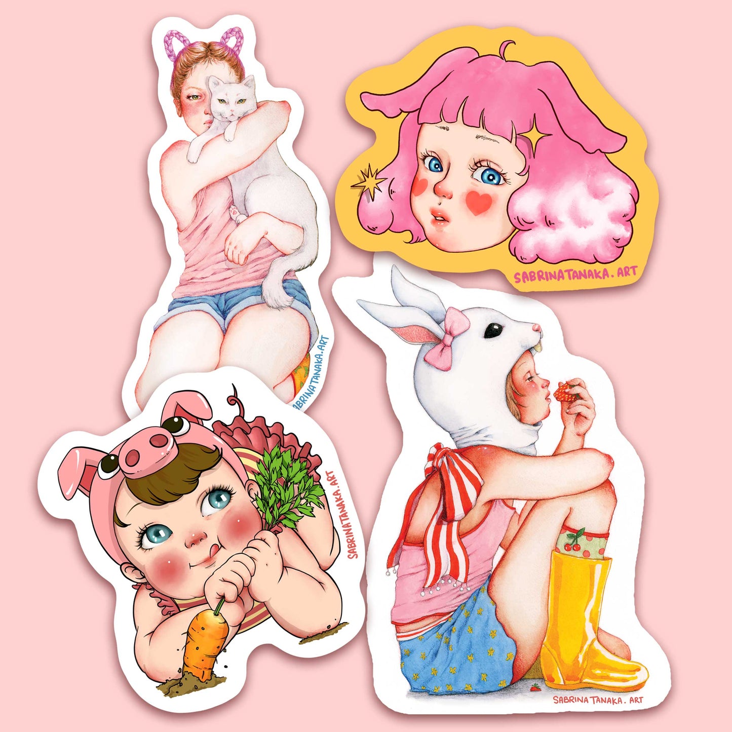 Pink Girls - 4 Sticker Bundle