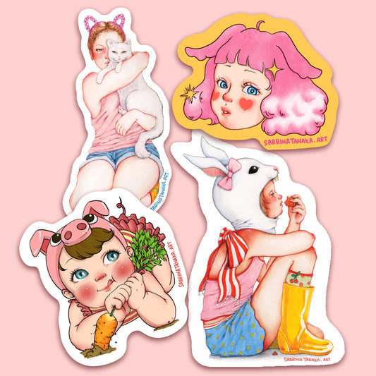 Pink Girls - 4 Sticker Bundle